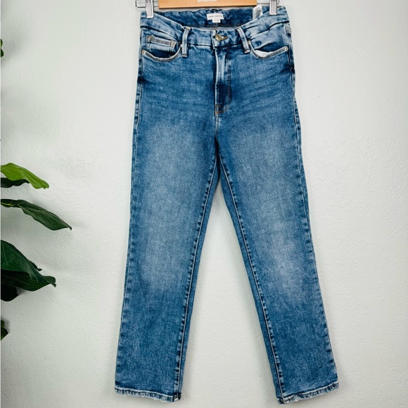 Good American Good Straight High Rise Jeans Light Wash Distressed Pocket 4 / 27 - Picture 4 of 10
